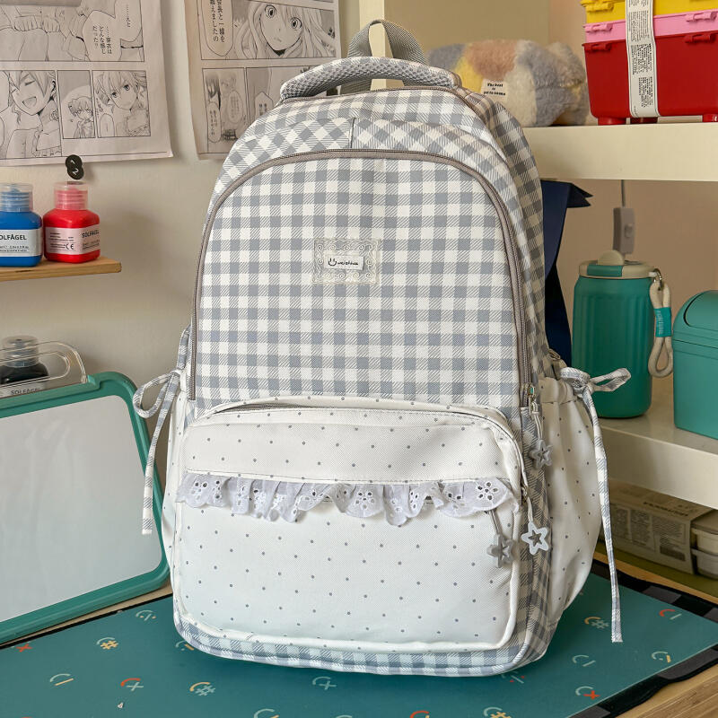 Student School Bag Plaid Backpack Women s Lace Backpack Small серый