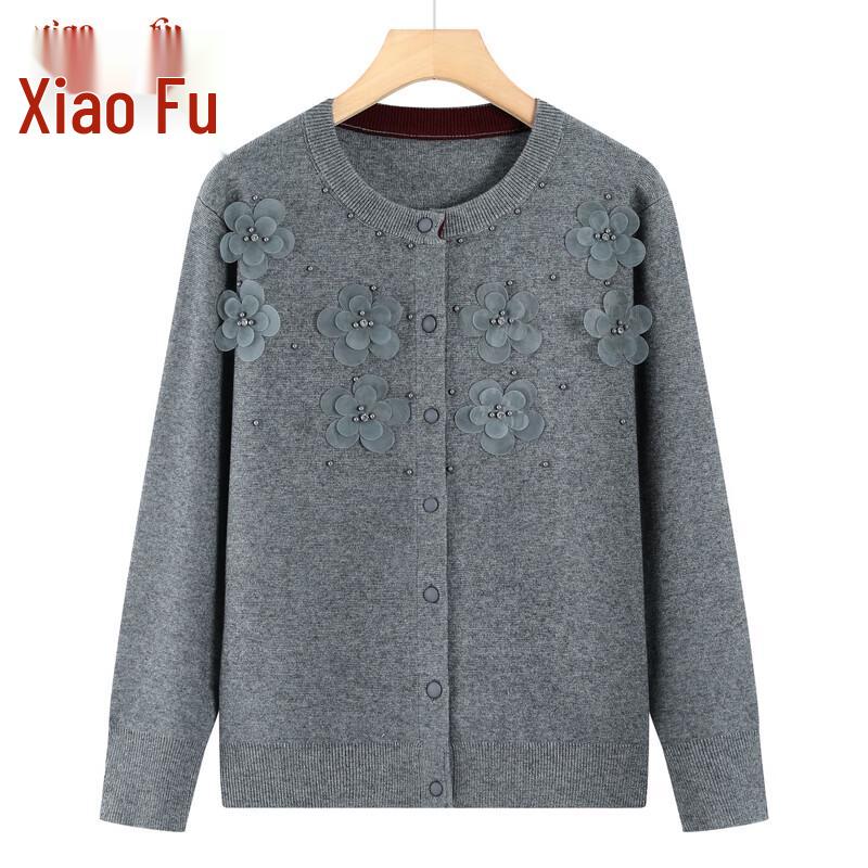 Elderly Women's Floral Knit Cardigan
