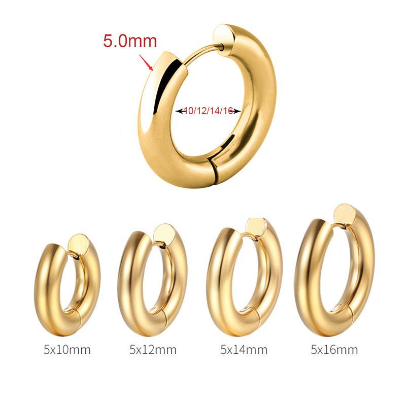 2Pcs/1Pairs 5.0mm Stainless Steel Hoop Earrings For Men Women Round Loop Earring Big Size Anti-allergy Jewelry Gifts
