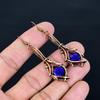 Blue Sapphire Earrings, Handmade Gemstone Earrings, 999 Copper Wire Wrapped Earrings Antique Jewelry, For Engagement Gift