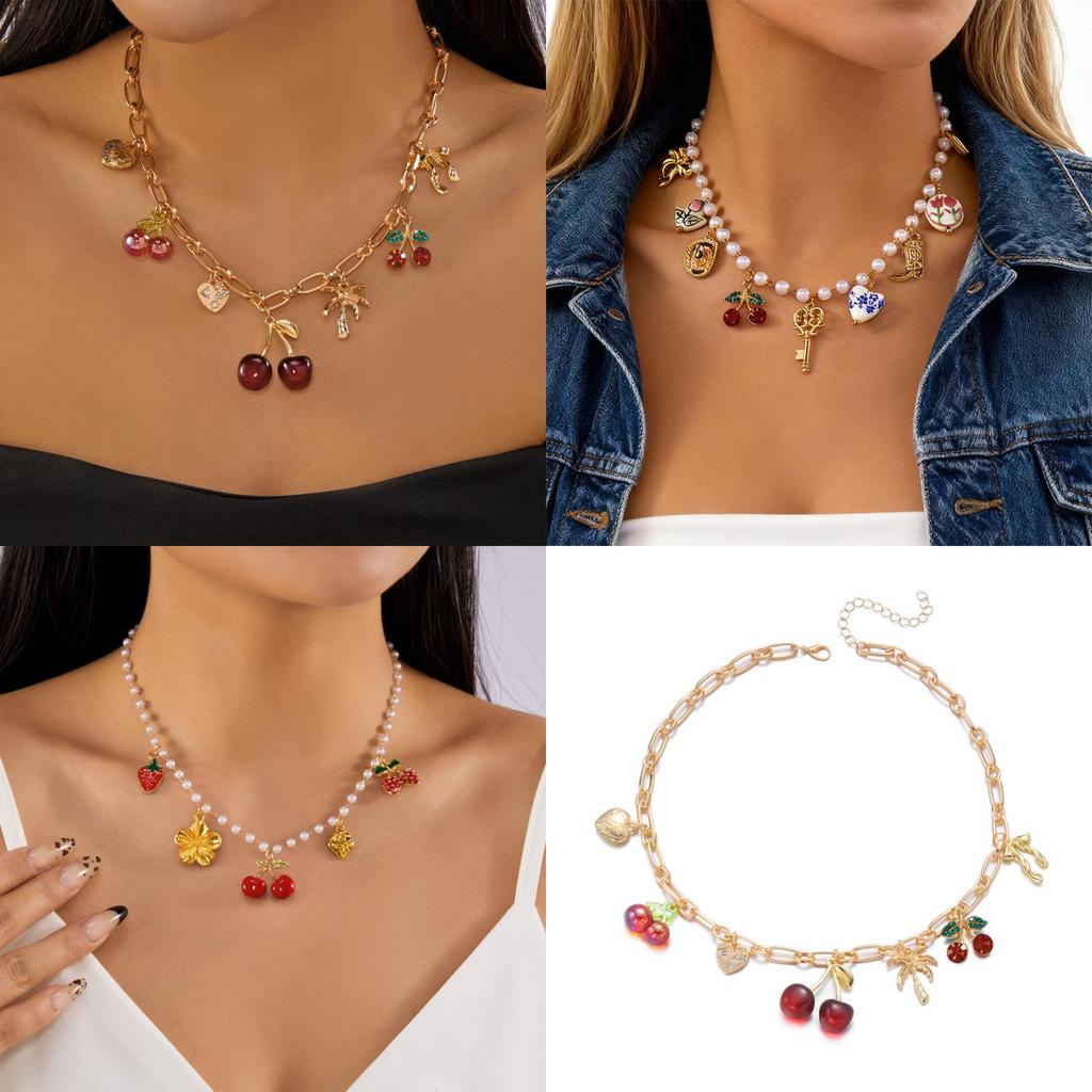 Strawberry Charm Alloy Hand Chain With Butterfly Bow For Girls Summer Fashion