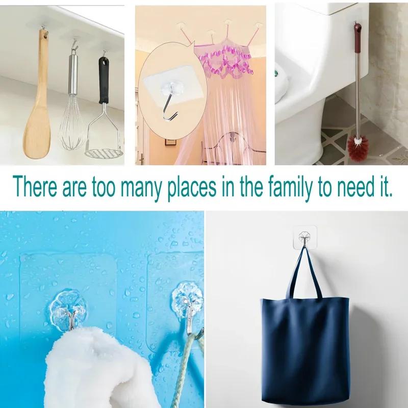 10 Pieces of Strong Self-adhesive Wall Hooks, Hangers, Key Holders, Towel Racks, Kitchen Transparent Adhesive Wall Hooks