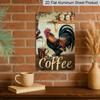 2D Flat, Vintage Rooster & Coffee Sign - 8x12 Inch, Weather-Resistant Aluminum Wall Decor with "Coffee" Text, Rustic Farmhouse Style for Kitchens