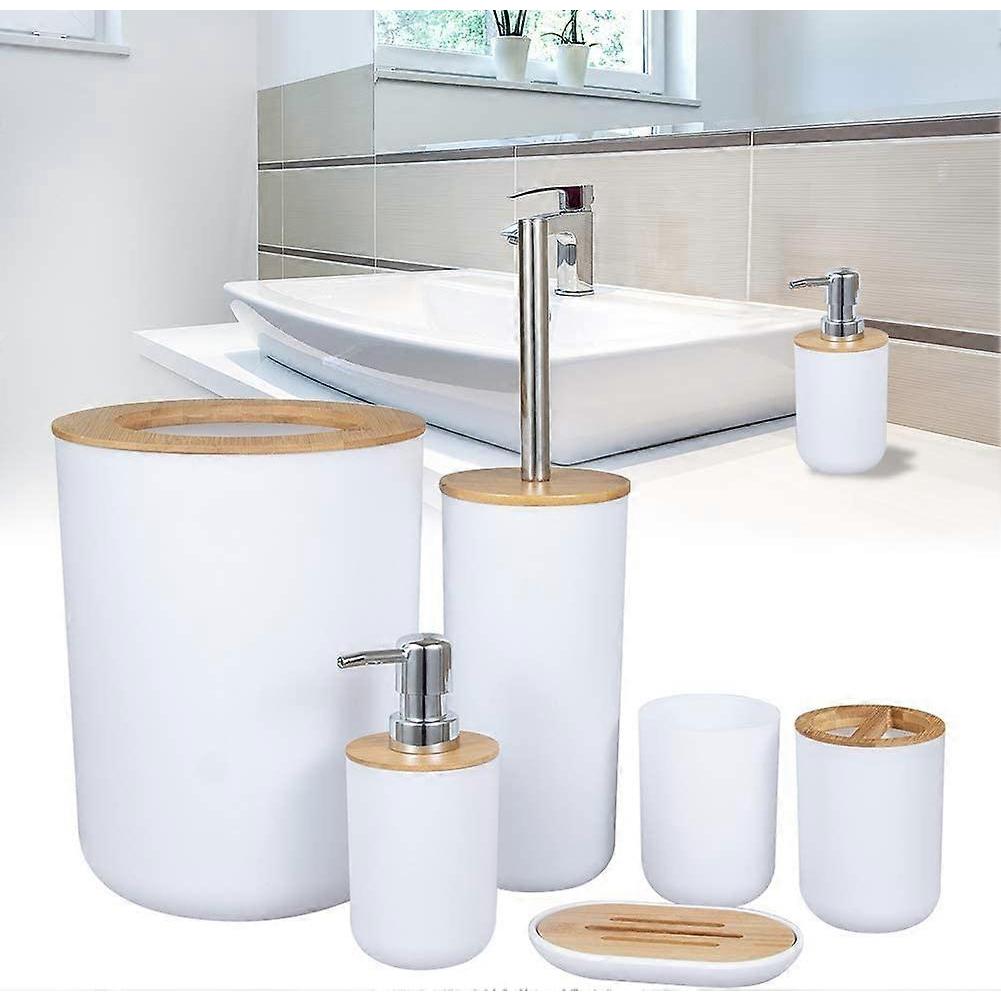 Bathroom Accessories Set - Bamboo Wood Bathroom Accessories Set, Toilet Brush, Soap Dispenser, Toothbrush Holder, Soap Dish