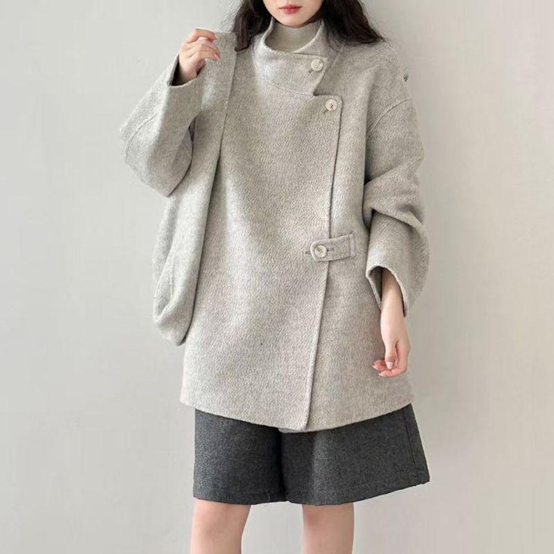 Women s Korean Double-Sided Cashmere Coat: Petite, Academy Style, Autumn/Winter, Loose Fit Woolen Coat with Bag M 138-165 lbs