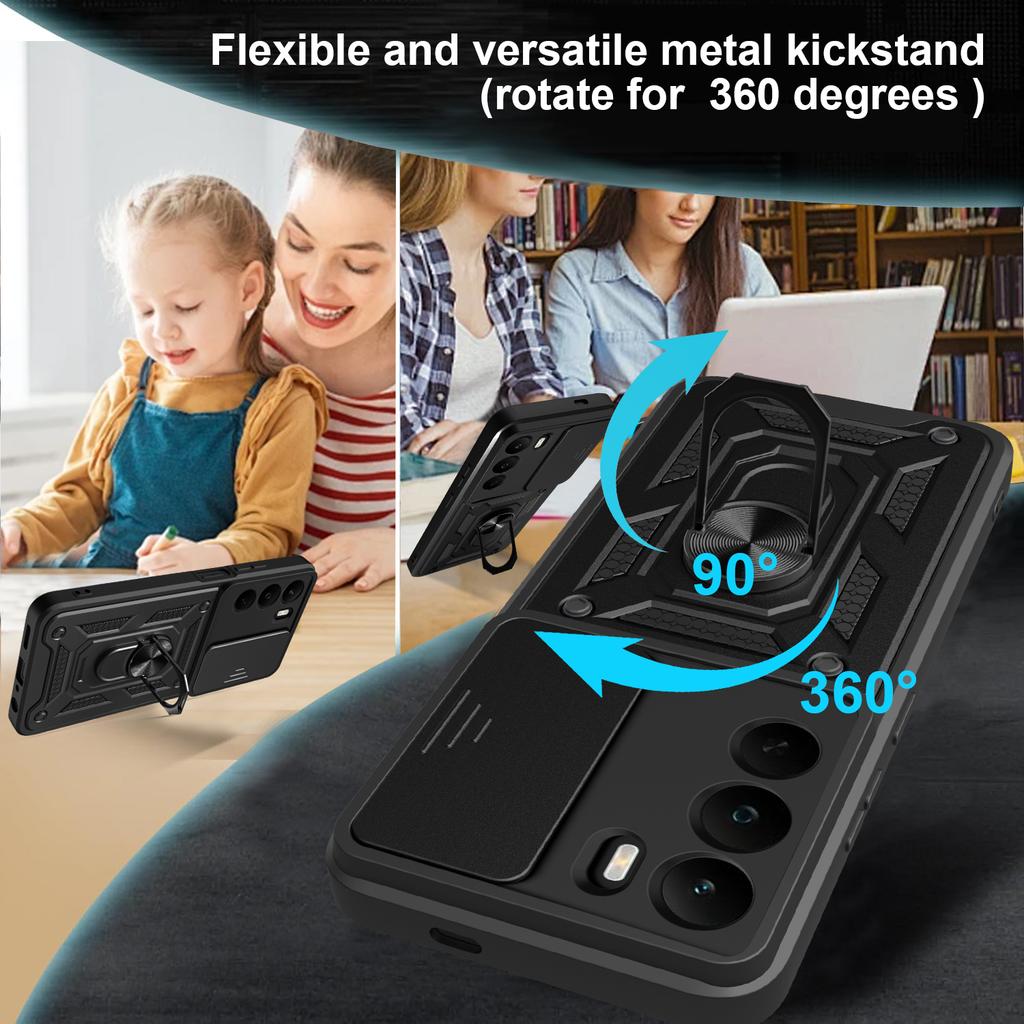 For Realme C71 4G Case with Slide Camera Lid PC+TPU Kickstand Phone Cover