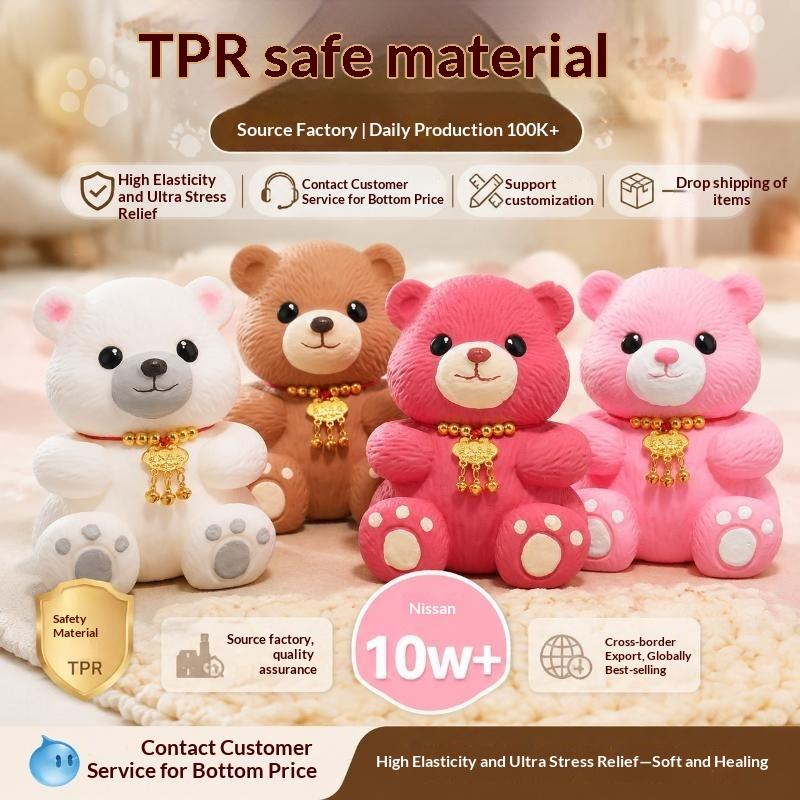 Squeeze Bear Fidget Toy BPA-free TPR High Elasticity Durable Stress Relief Toy for Kids Travel Daily Calming Gifts