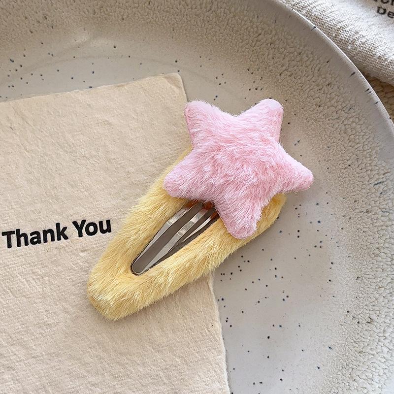 Autumn and winter plush star hairpin girl bb clip sweet five-pointed star bangs clip colored edge clip hair accessories