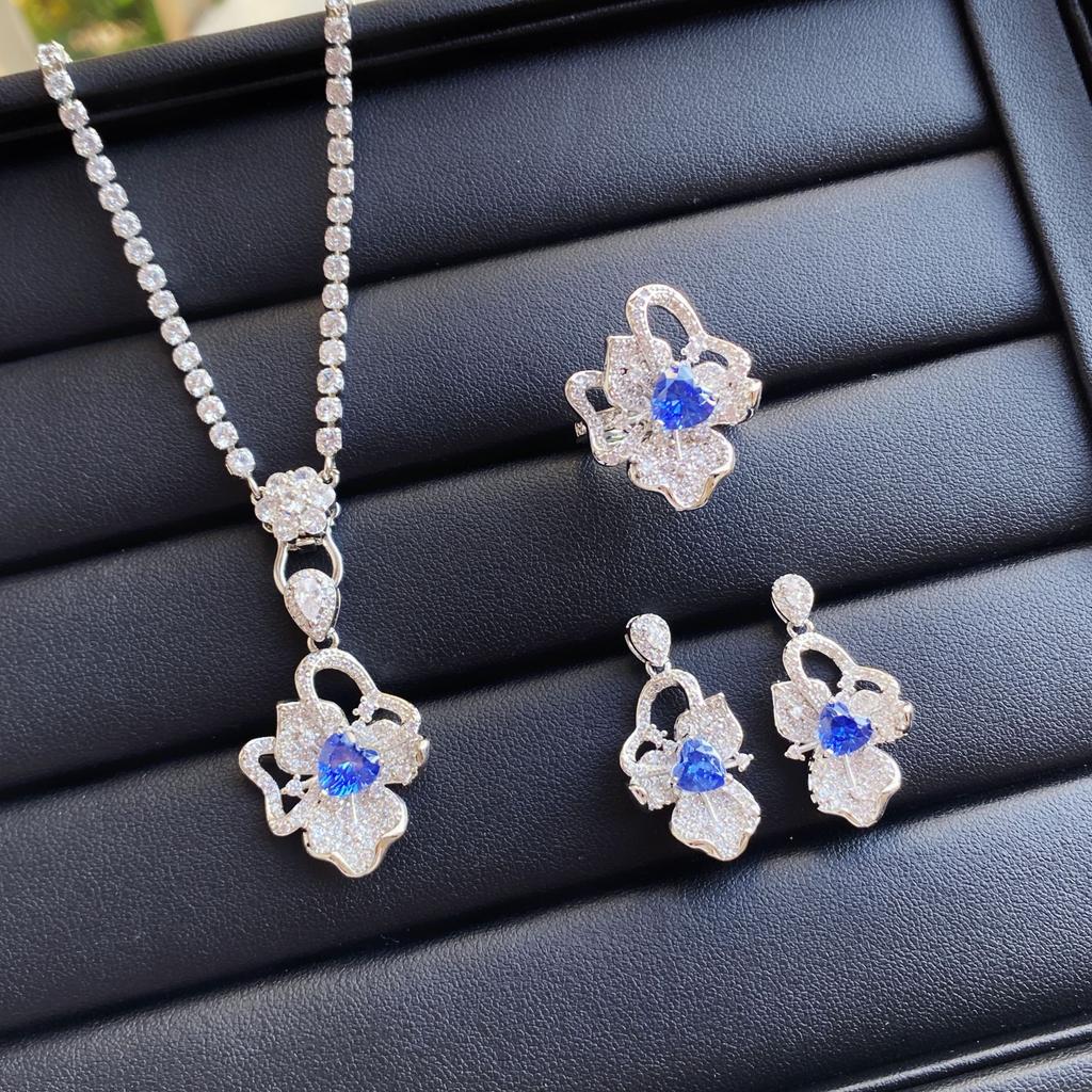 Valuable Lab Jade Diamond Jewelry set 925 Silver Engagement Wedding Rings Earrings Necklace For Women Bridal Party Gift