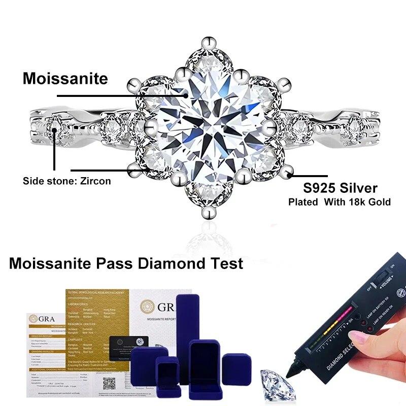 Bague en moissanite 5 carats pour femme en argent sterling 925 avec diamant en forme de fleur et alliance de mariage plaquée or GRA18 carats
