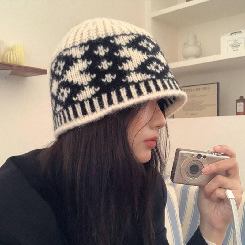 Geometrische Vintage Strickmütze für Paare Warm Gemütlich Wintermode