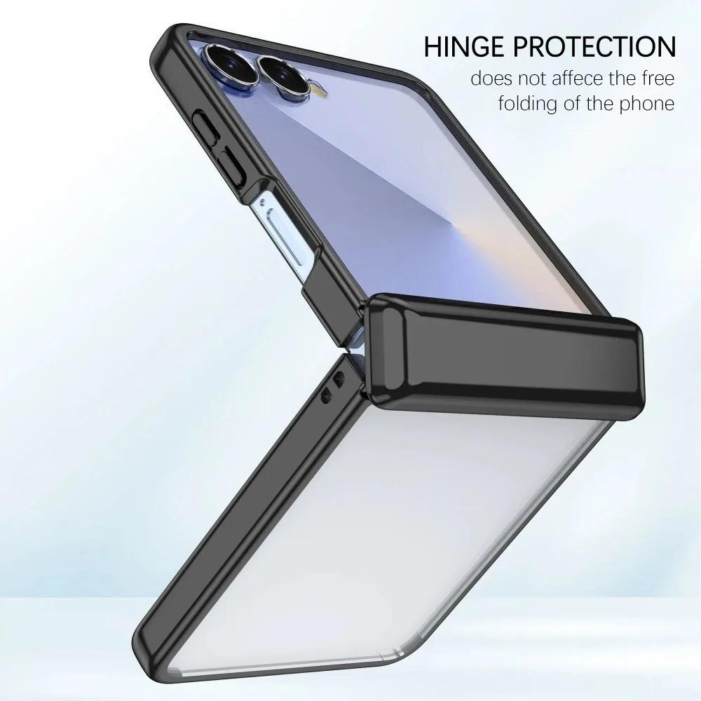 Electroplated Transparent Phone Case for Samsung Galaxy Z Flip 7 FE 6 5 4 3Flip7 Flip6 Hinge Shockproof Protective Cover