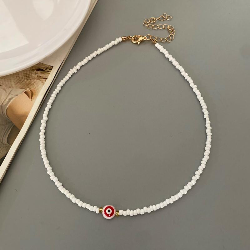 Turkey Lucky Eye Seed Beads Choker Necklace for Girl White Color Seed Beads Bohemian Short Necklace