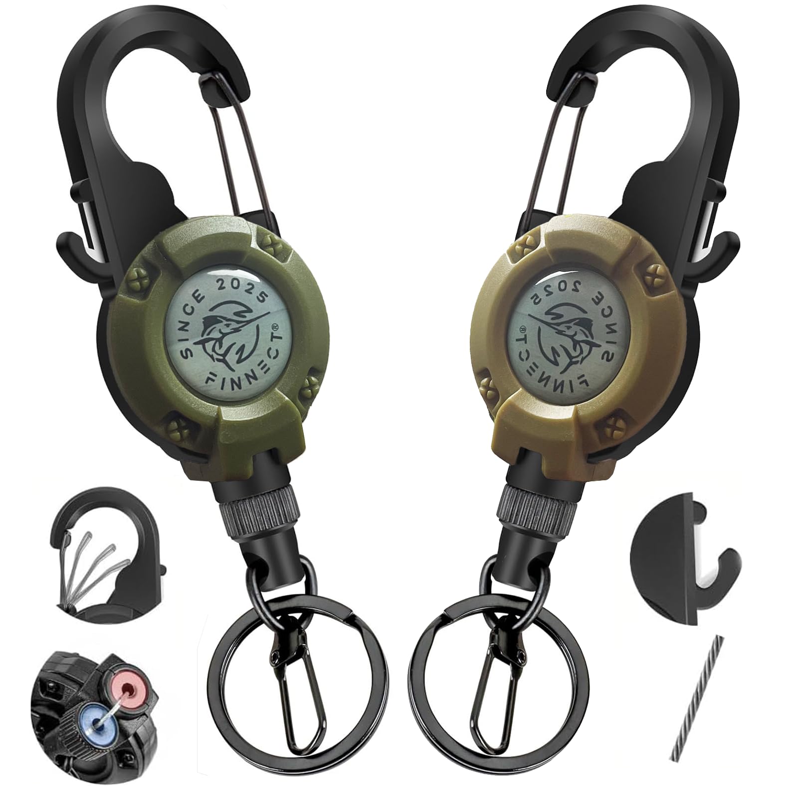 

FINNECT Carabiner Reel with Snap Reel Up to Loss Khaki Dark Set Pin-On Blade, Carabiner, Keychain, Extendable, 65cm, Camping, Outdoors, Fishing,