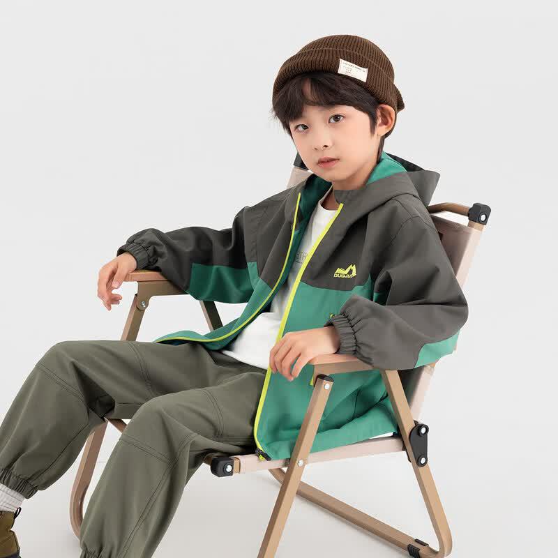Duoduojia Boys' Color-Block Hooded Outdoor Jacket