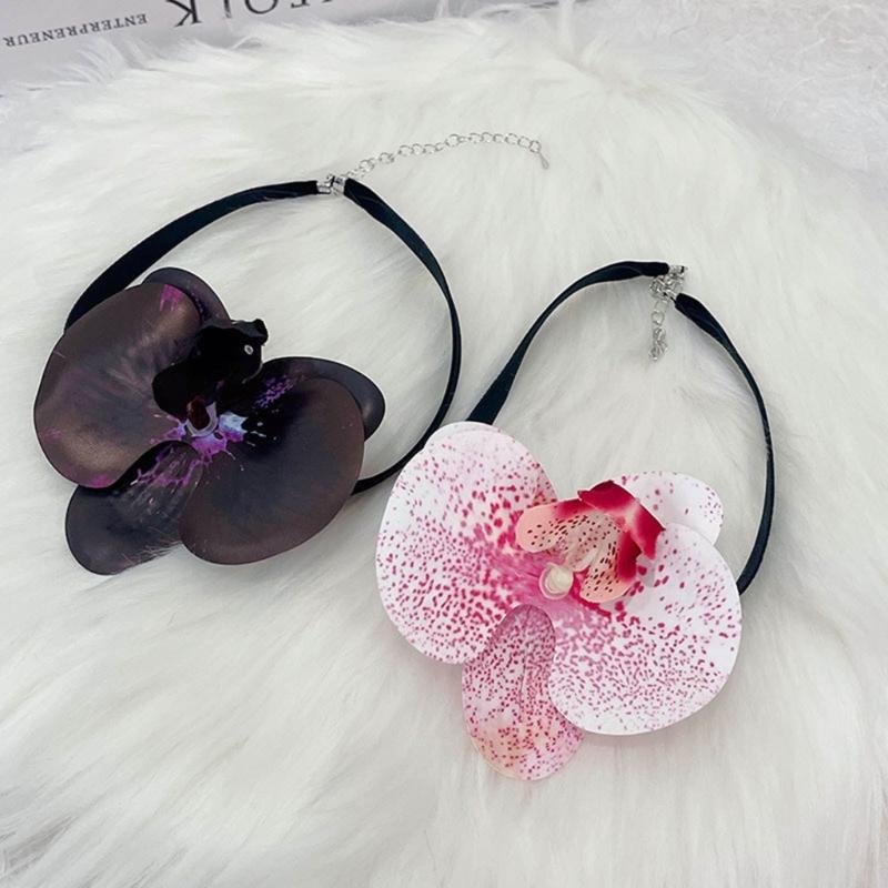 Phalaenopsis Blossom Necklace Simulation Flower Neckchain Women Girls Collarbone Chain Eye Catching Choker Accessory
