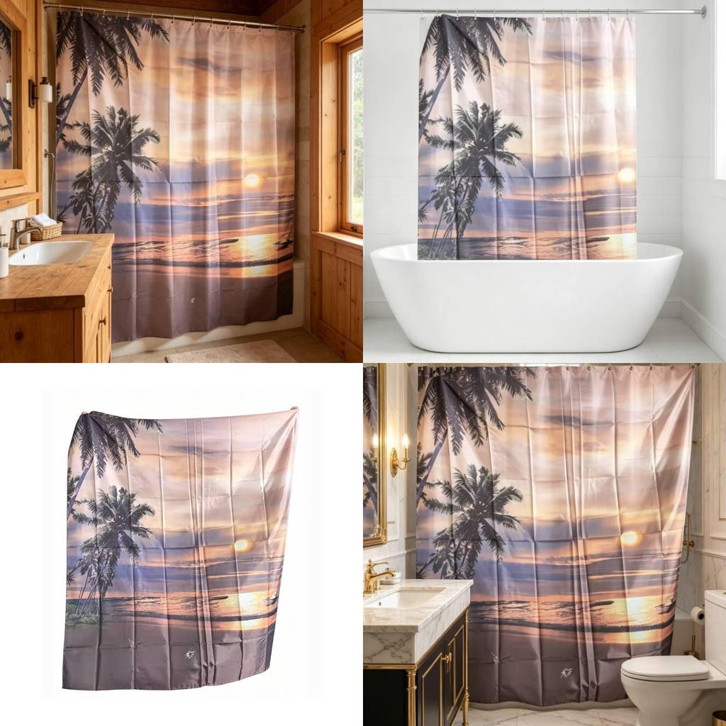 Sunset Palm Tree Shower Curtain With Waterproof Polyester Material For Bathroom Use