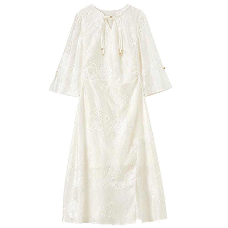 Shangdubila Lyocell Chinese-Style Embroidered Midi Dress
