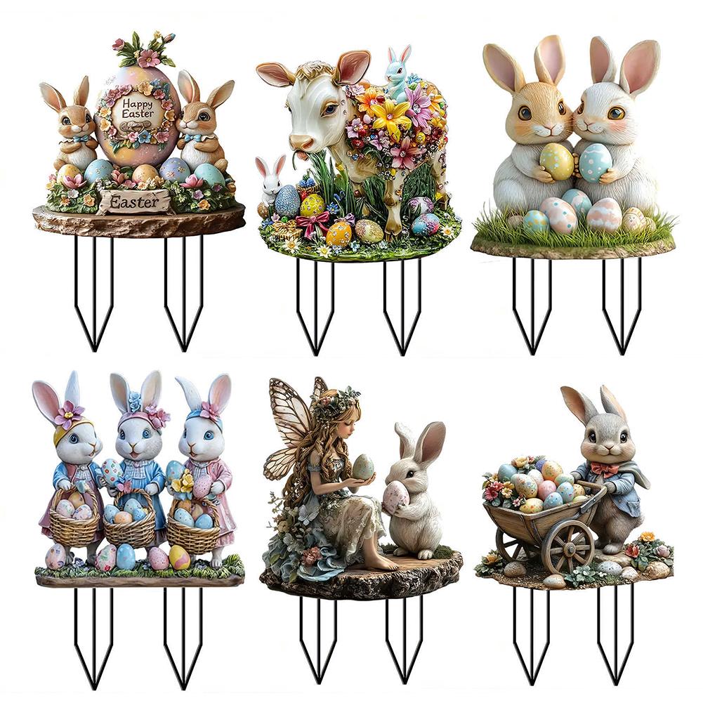 Osterhase Gartenstecker Acryl Ostergarten Schild 2D Flach Osterhase Gartenschilder Outdoor Hasenschild Osterdekoration