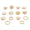 14-teiliges/Set Damen-Ringe Set, Hohlmusterringe in verschiedenen Größen mit farbigen Muschel-Intarsien, Stapelbares leichtes Schmuckgeschenk-Set