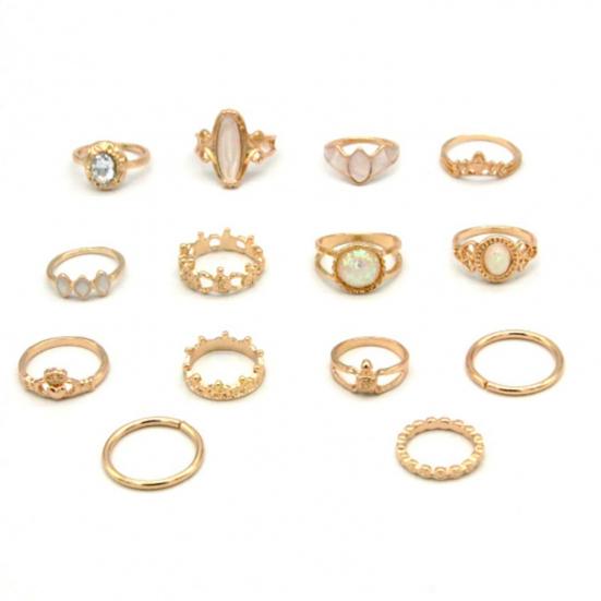 14-teiliges/Set Damen-Ringe Set, Hohlmusterringe in verschiedenen Größen mit farbigen Muschel-Intarsien, Stapelbares leichtes Schmuckgeschenk-Set
