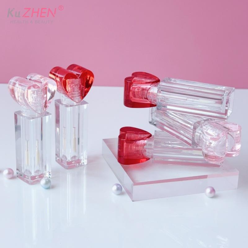 Leerer Lippenlack-Tiegel Nachfüllbarer Lippenstift-Glosstube Kosmetik Niedliche Herzförmige Klare Große Pinsel Lippenstift Verpackungsröhrchen Behälter