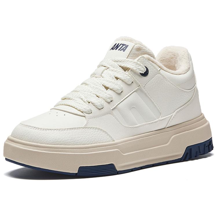 Anta Fleece Lined Comfortable Fashion Non-Slip Warm Mid-Top Sneakers Men Sneakers White Blue 112448920-4