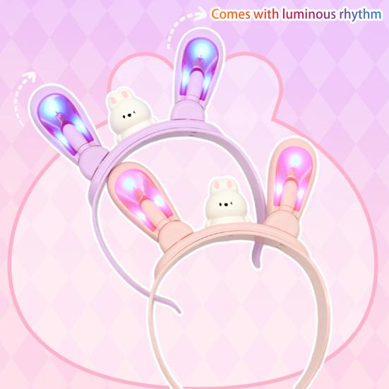 Bunny Ear Headband with Color-Changing Lights Rechargeable Movable Swinging Ears Hairband for Fun