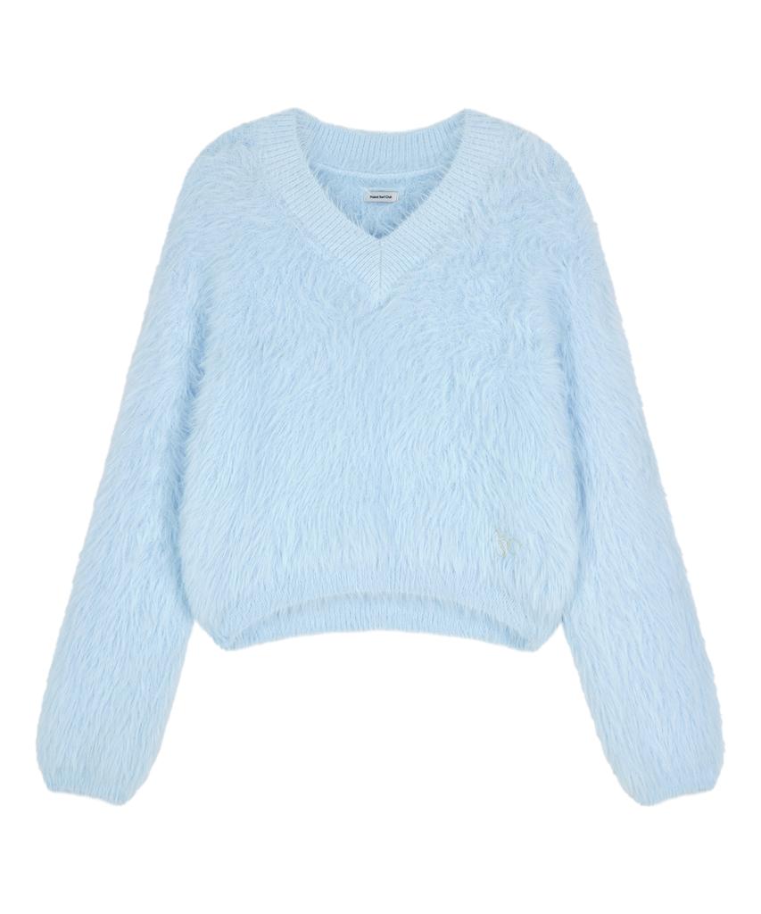 NAKED SURF CLUB Soft Angora V-Neck Knit (Sky Blue)