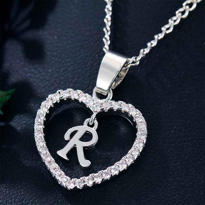 Heart Letters 26 Love Crystal Women Silver Plated Chain Jewelry Necklace