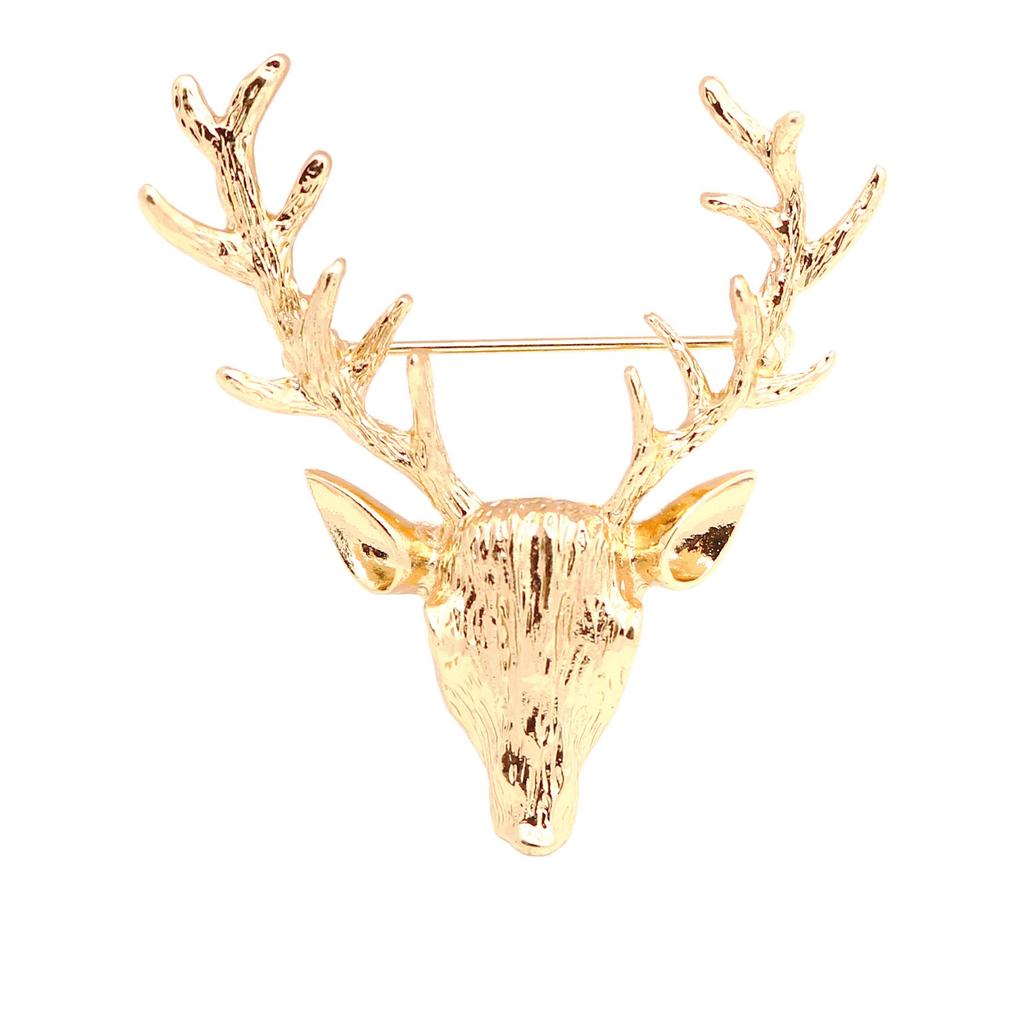 Vintage Long-Horned Deer Brooch - Elegant Elk Head Pin for Men and Women