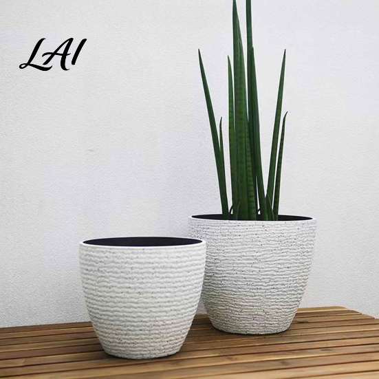Sturdy Thickened Flower Container Large Tall Resin Planter Faux Stone Plant Pot with Embossed Modern Entryway Texture Decorative for Indoor