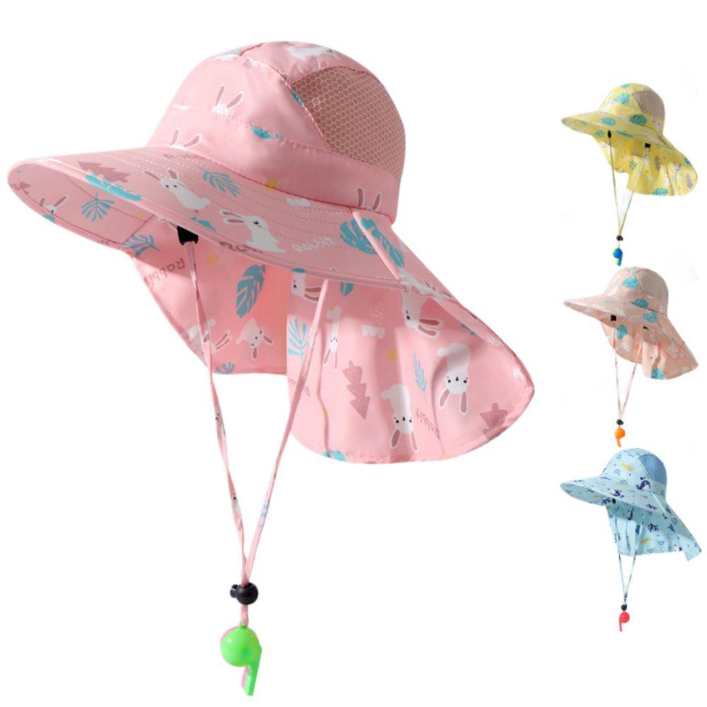 With Whistle Summer Baby Hat Neck Ear Cover Kids Beach Caps  Outdoor Sports