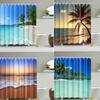 Shower Curtain Tropical Beach Palm Tree Sunset Print Waterproof Polyester Bath Curtain, Ocean Coastal Summer Bathroom Decor With