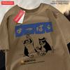 Harajuku Japanese Cat Drinking Tops Mens Fashion O-Neck T-Shirt Street Summer Oversized Clothing Hip Hop Sweat Cotton Tshirts