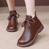 Women's shoes  new flat bottomed short boots soft top soft sole middle-aged women's leather boots cowhide