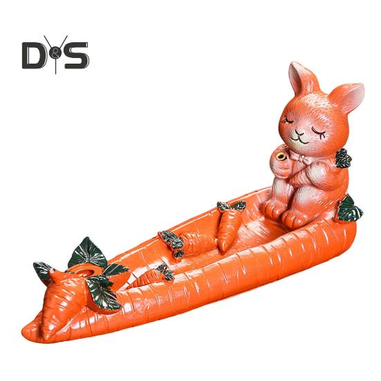 

Курильница с обратным потоком в виде кролика, держатель для благовоний из смолы, настольная курильница с морковным кроликом для домашнего декора, снятия беспокойства оранжевый