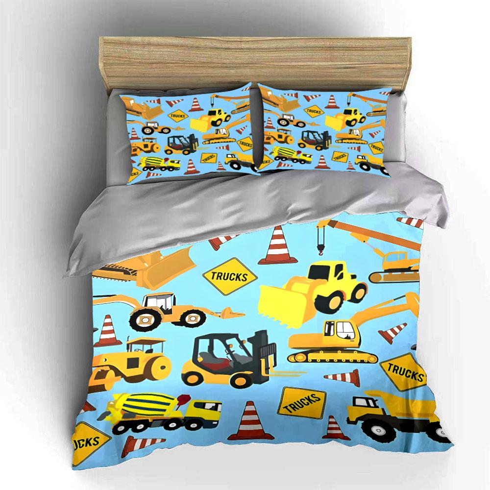 Construction Vehicle Themed Decorative Set Kid'S And Adults' Bedroom Decor, Exquisite Three-Piece Bedding Set Gift