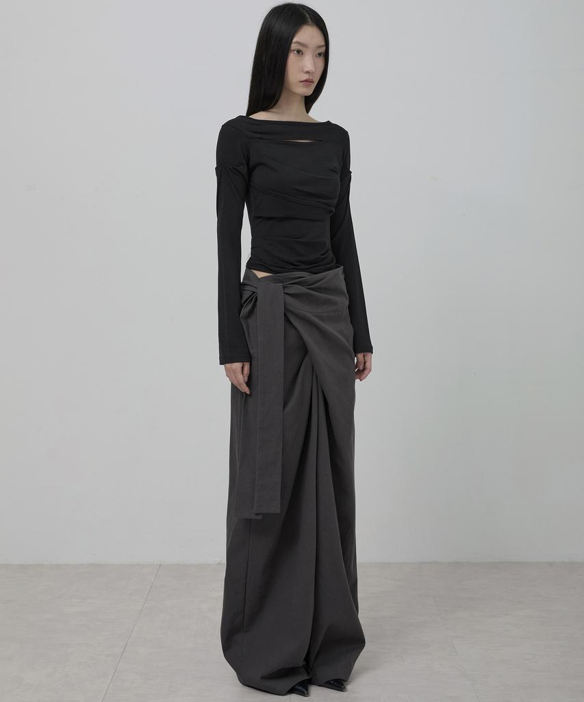 Peulleeoeob Layered Wrap Trousers (Fl-255_Charcoal)
