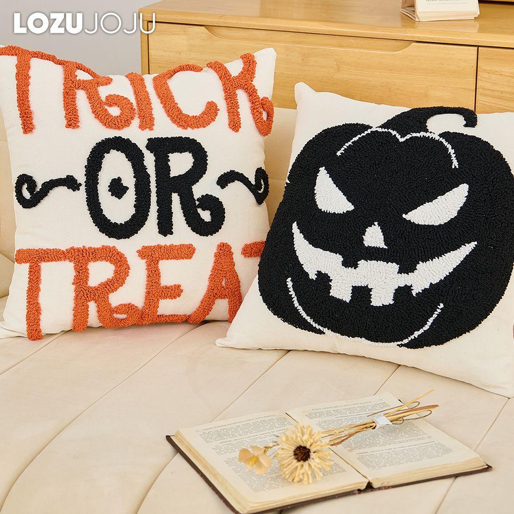 1PC LOZUJOJU Halloween Pillowcase Ghost Pumpkin Pattern Embroidered Soft Cushion Cover for Sofa Living Room Bedroom Home Decor