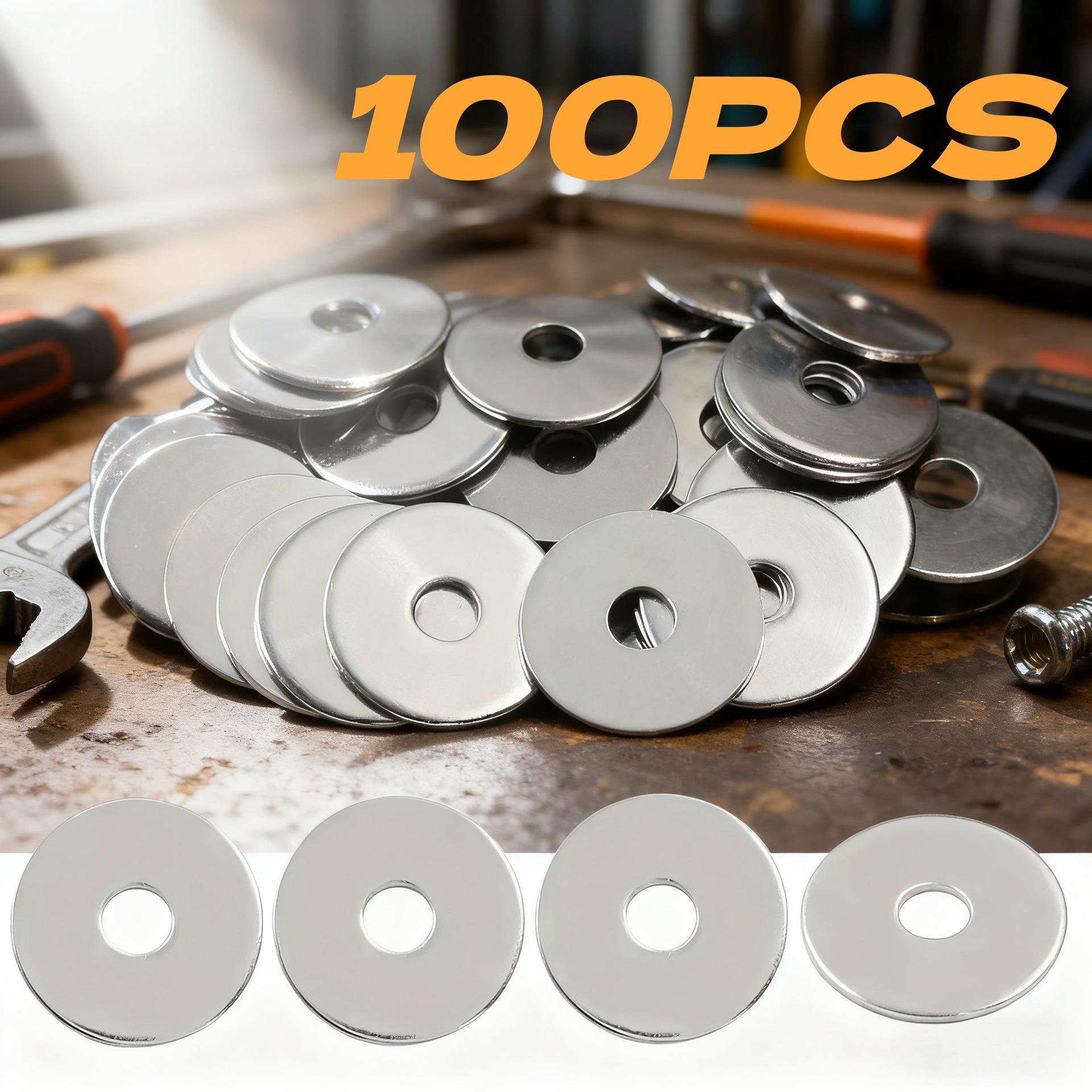 100-Piece Flat Washer Set: Sizes M5, M6, M8, M10