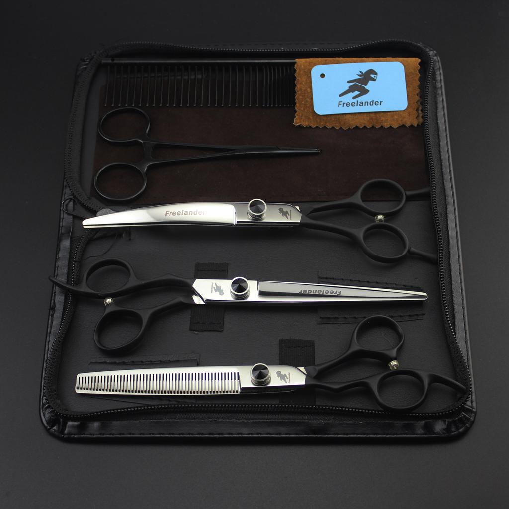 7.0 Inch, 3 Packs On the Left Hand with Black Handle, High-end Pet Grooming Scissors, Straight Scissors, Set, Free Row Comb.