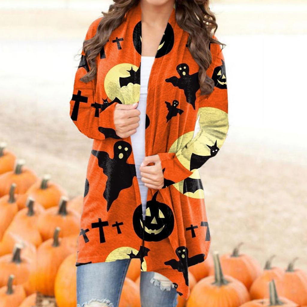 Women's Casual Fashion Halloween Printed Long Sleeve Buttonless Cardigan Jacket
