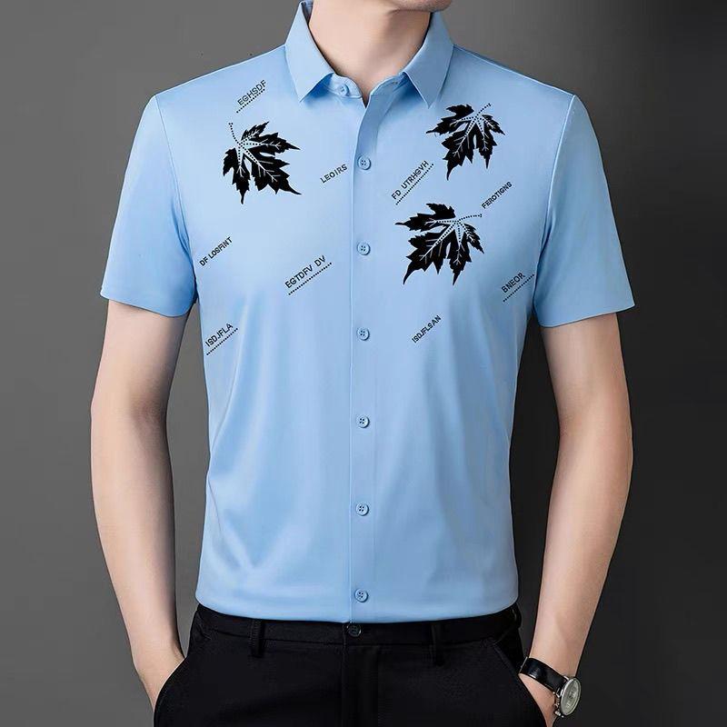 New Summer High-end Atmospheric Casual Minimalist Business Fashion Printed Wrinkle Resistant Breathable Short Sleeved Shirt