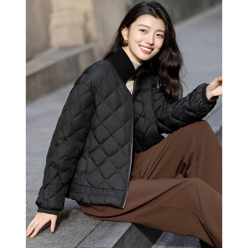 Demana Women's 90% Duck Down Matte Stand Collar Ruffle Hem Jacket