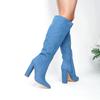 Autumn and winter new fashion thick heel pointed boots but knee women's side zipper fashion high boots