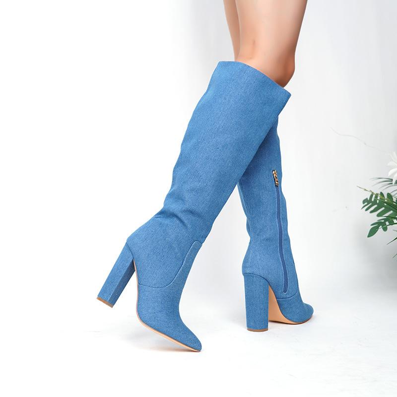 Autumn and winter new fashion thick heel pointed boots but knee women's side zipper fashion high boots
