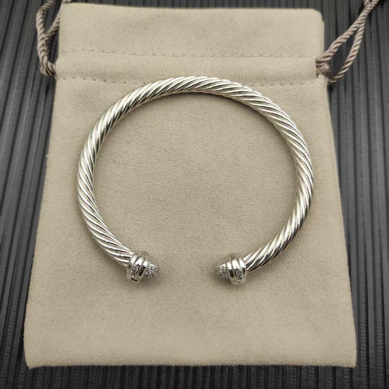 David  High Quality Colored Diamond Twist Wire Bangle Cuff Bracelet Luxury Unisex Bracelets Jewelry Unisex Gift 1      5MM чистый