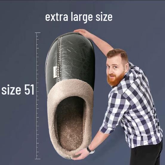 Men's Extra Large Waterproof Cotton Slippers - Winter Indoor Non-slip Warm Shoes