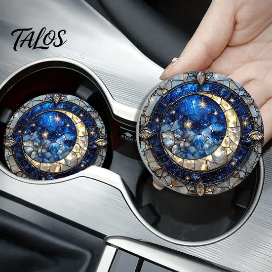 Spill-proof Car Coaster 2PCS Coasters, Easy Clean Round Cup Holder, Wear-Resistant Accessory Decorative for Desktop Home Bar Kitchen Travel
